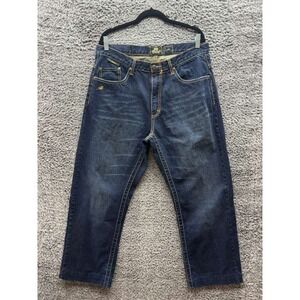 Vintage Y2K Akademiks‎ Logo Embroidered Baggy Leg Jeans Medium Wash Mens Size 34